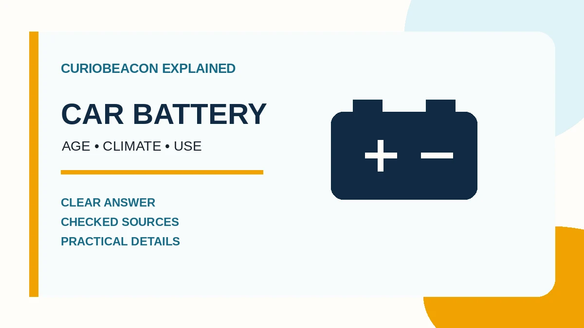 Car battery lifespan diagram showing a three-to-five-year range and the effects of heat, short trips, vibration, and testing
