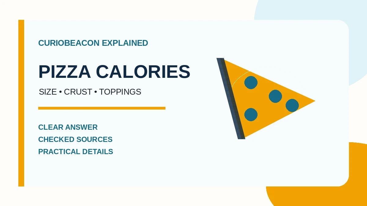 CurioBeacon illustration of a pizza slice and the factors that change calories.