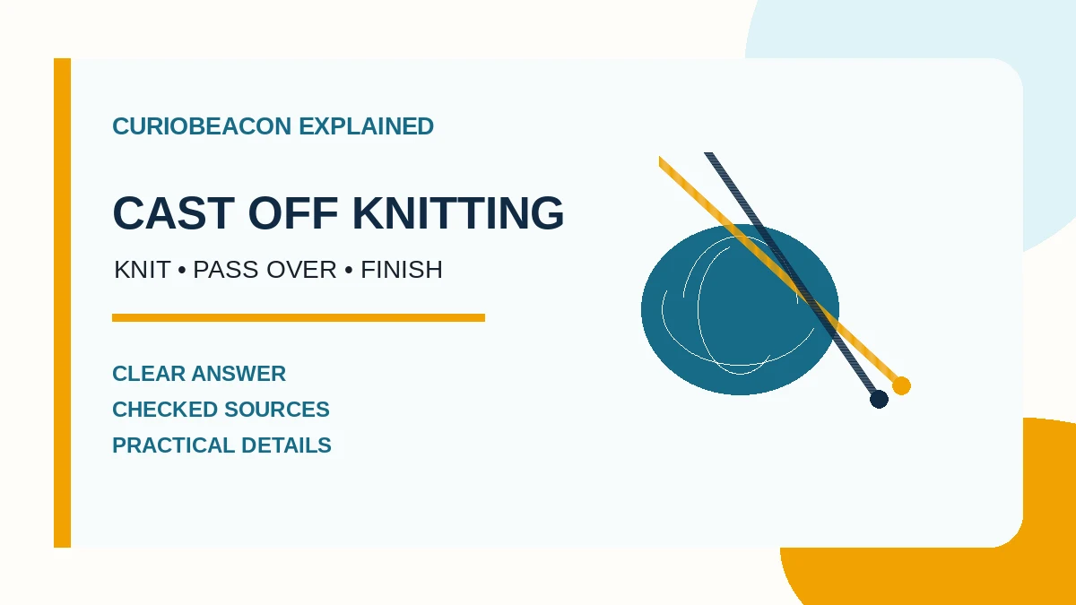 CurioBeacon illustration of yarn and knitting needles for casting off.