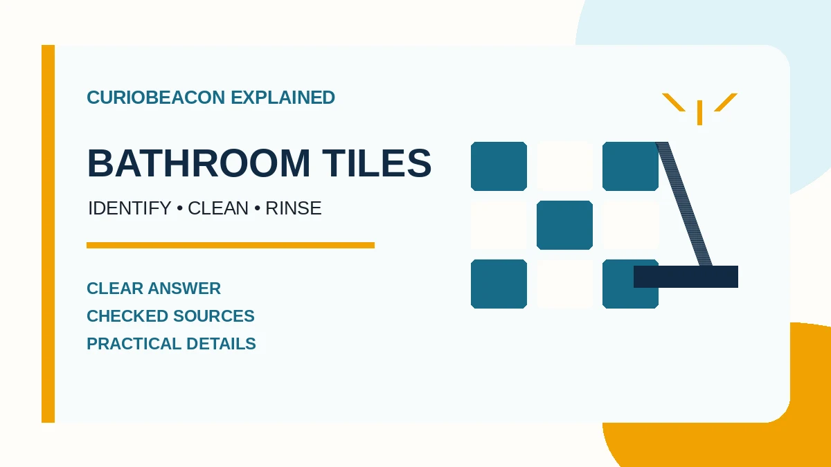 CurioBeacon illustration of bathroom tiles, a cleaning brush, and rinse sparkles.