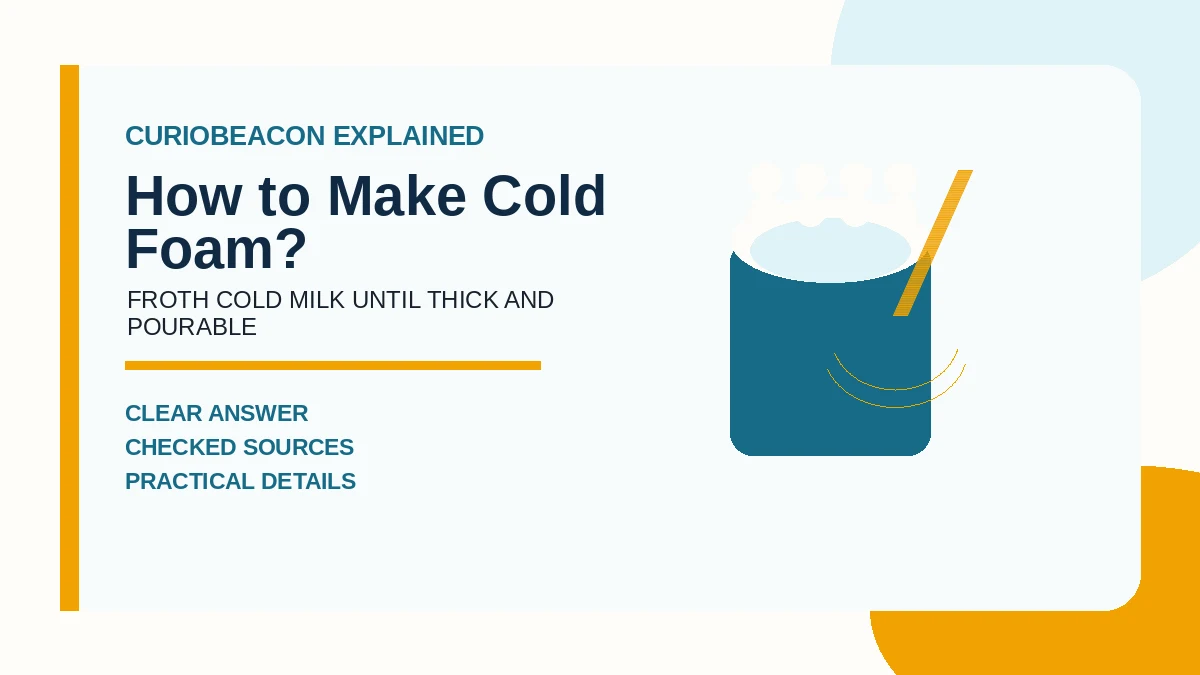 Editorial illustration of a cold drink topped with foam beside a frothing whisk.